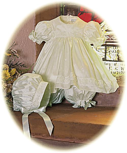 Silk Christening Dress and bonnet
